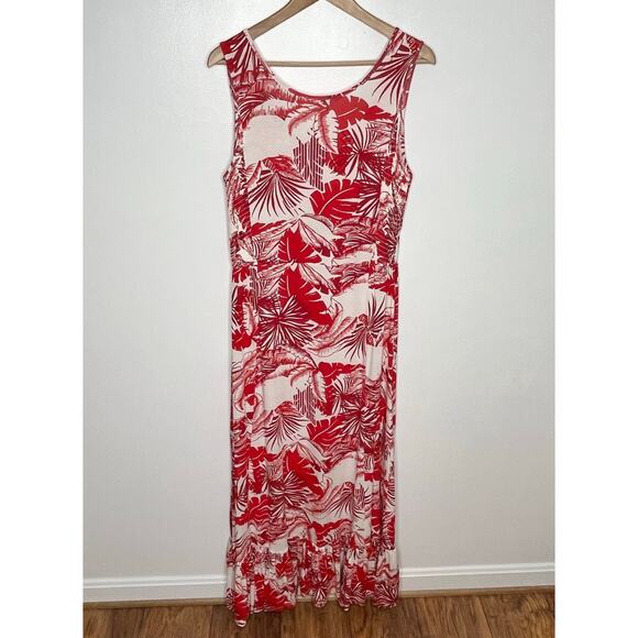 Soft Surroundings Womens Lilo Palm Print Maxi Dress S Red Tropical Resort Wear - Picture 8 of 9